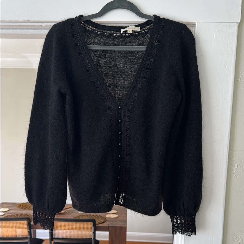 Sezane Black Cardigan with Lace